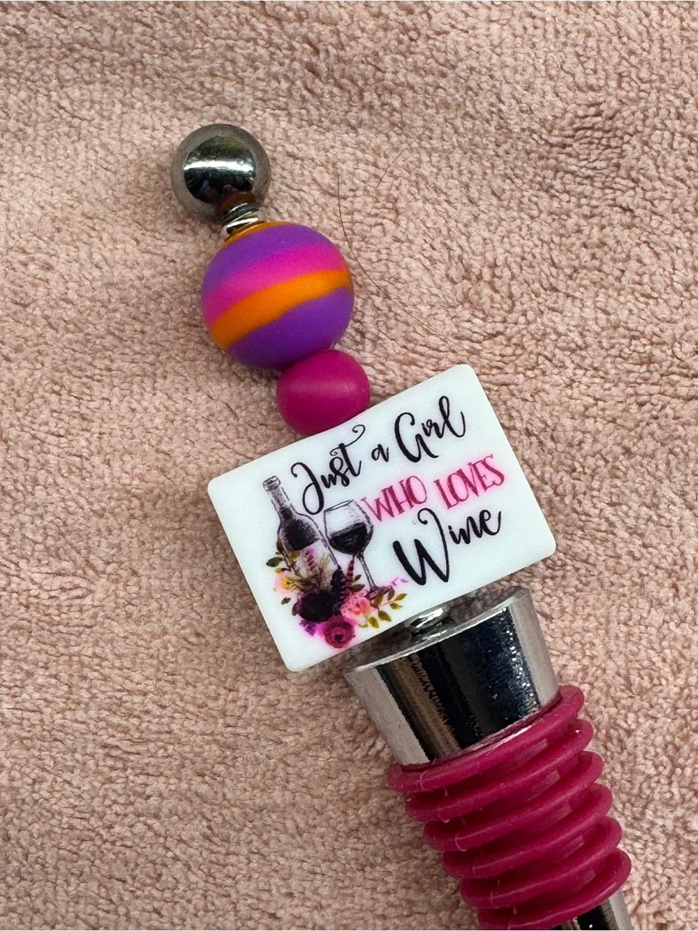 Just a Girl Who Loves Wine Pink & Purple Decorative Wine Stopper